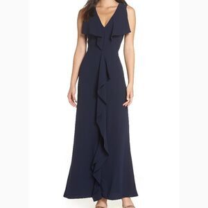 Harlyn Navy Ruffle Maxi Sleeveless Dress XS